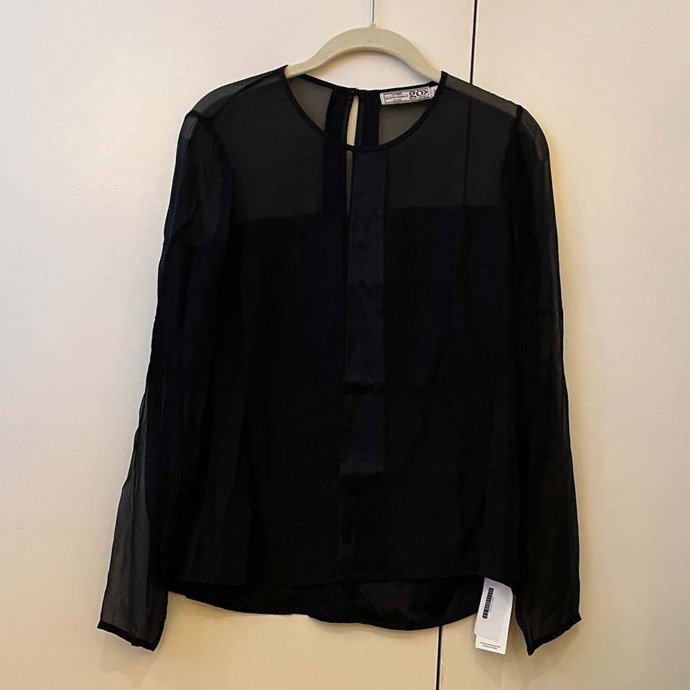 GO BY GO SILK Black Sheer Blouse